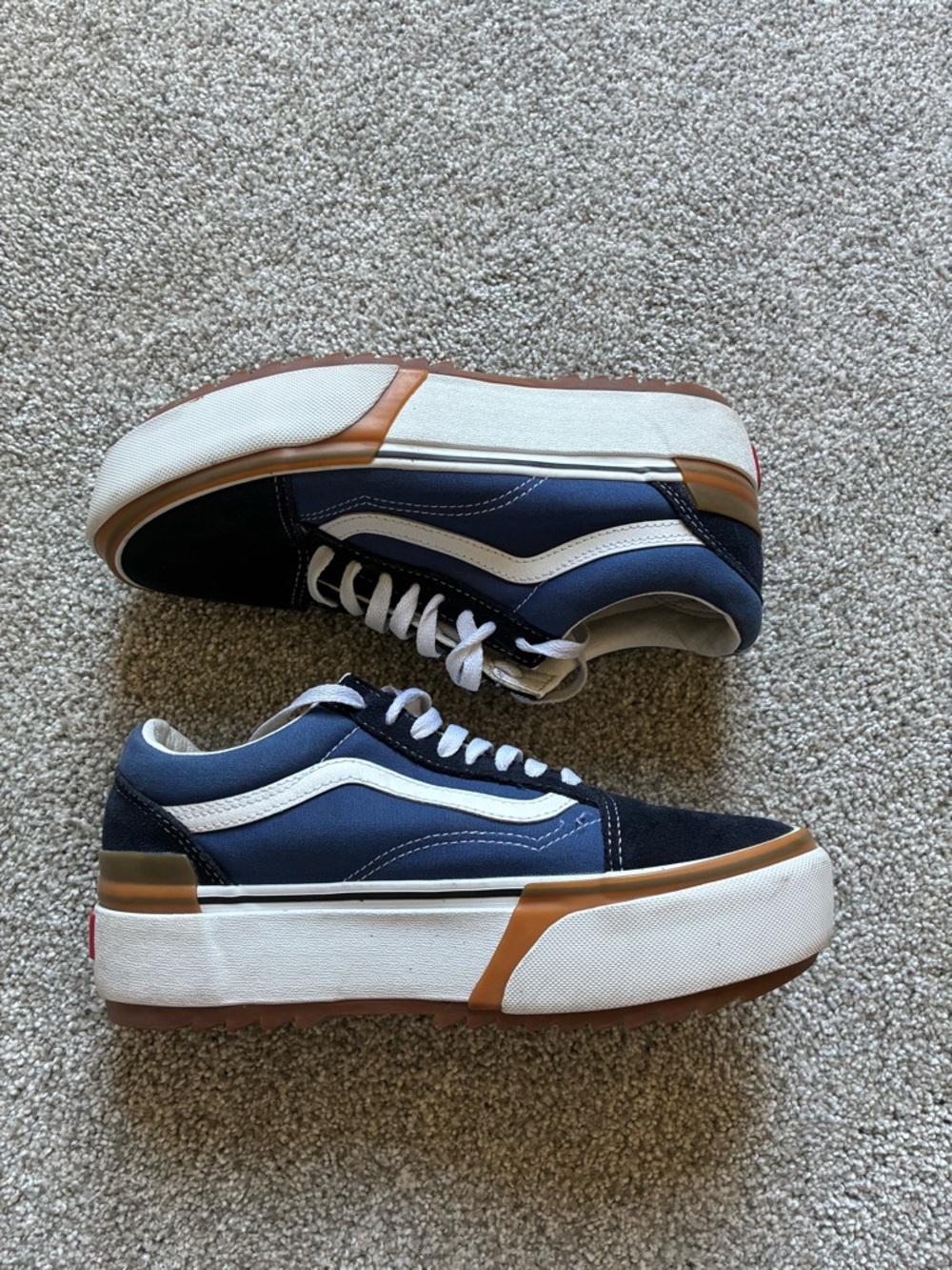 Vans Navy and White Platform Old Skool Sneakers